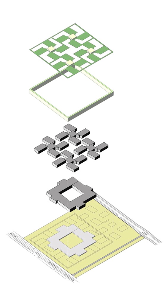 Esploso assonometrico raffigurante gli elementi costitutivi del progetto