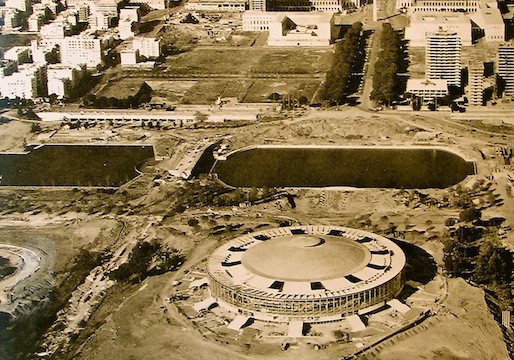 Vista aerea del Palazzo dello sport (fonte: Pier Luigi Nervi Project)