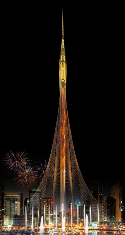The Tower at Dubai Creek Harbour (night render)