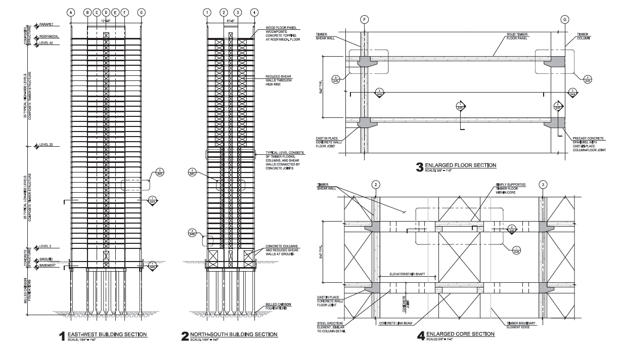Timber Tower - sezioni © SOM