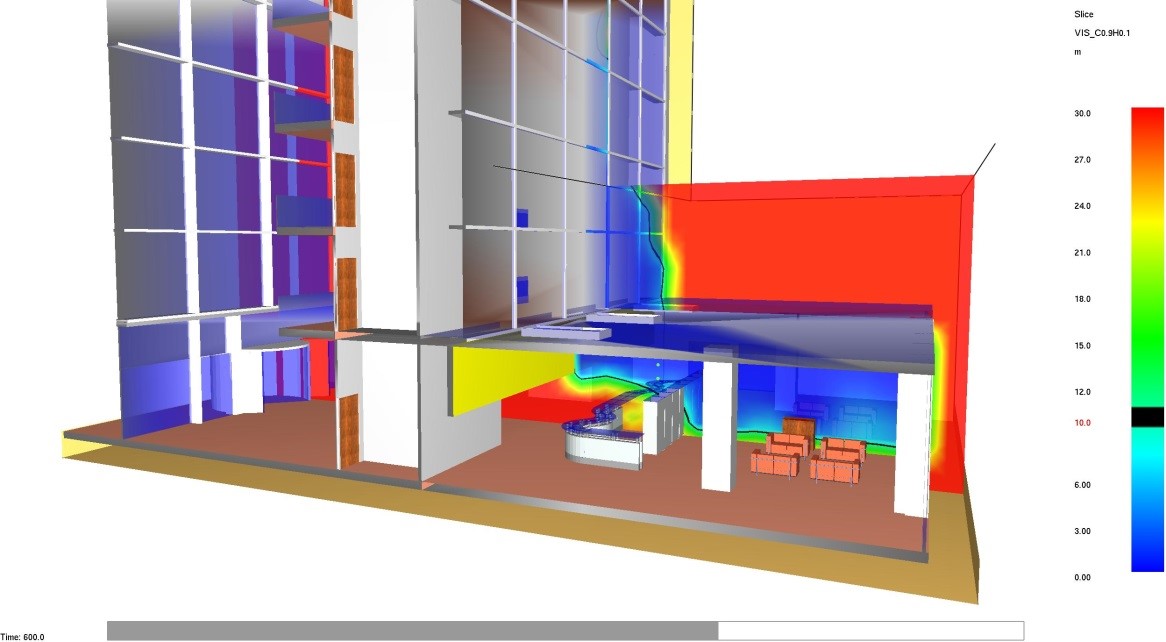 Modellazione dell'incendio nella hall al piano terra