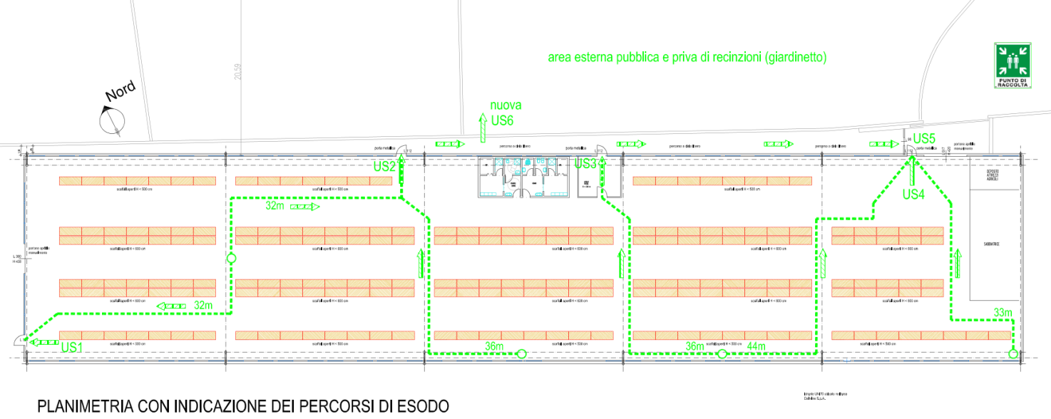 Figura 6. Planimetria con indicazione dei percorsi di esodo