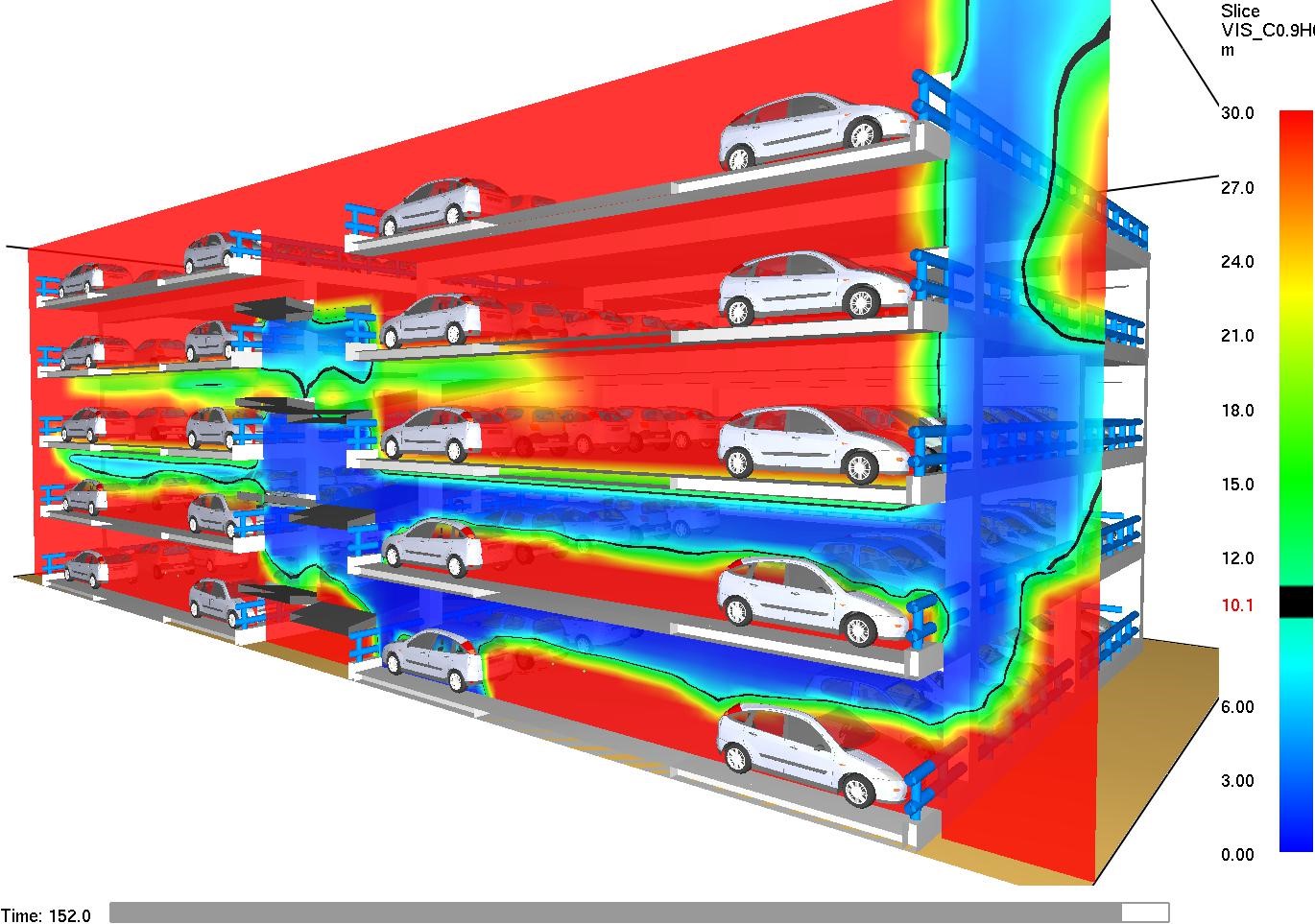 Figura 13. Scenario base, distribuzione della visibilità lungo una sezione verticale