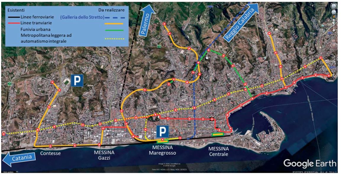 Figura 2 - Interventi ipotizzati per il miglioramento del TPL a Messina (Ingegneria Ferroviaria - n. 2 - febbraio 2018 )
