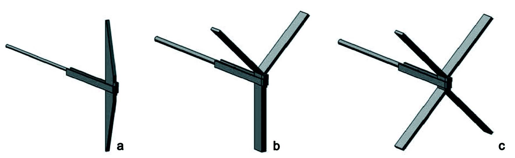 Fig. 5 a) Paletto; b) diramazione a Y; c) diramazione a X.