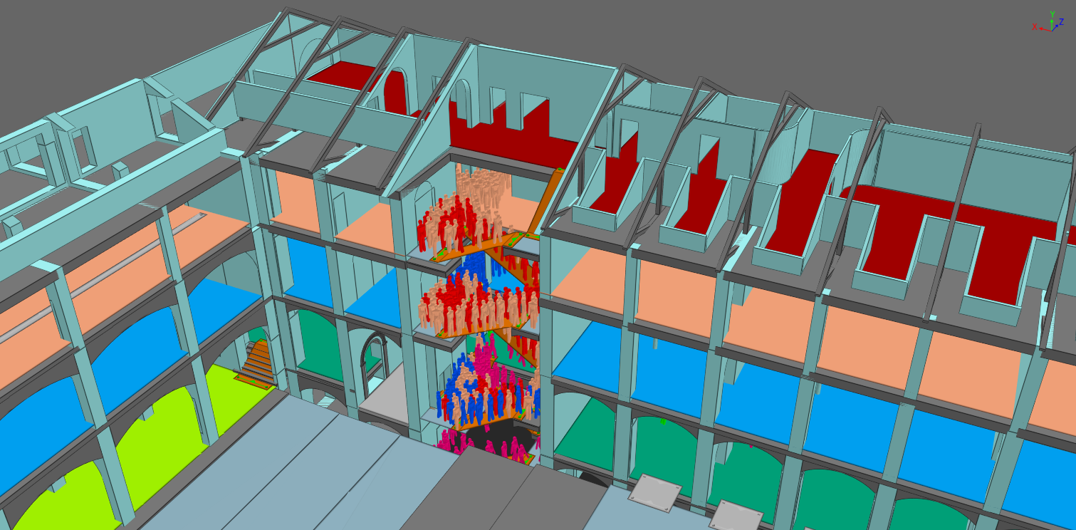 Figura 9. Esempio di simulazione di esodo di un intero fabbricato tutelato