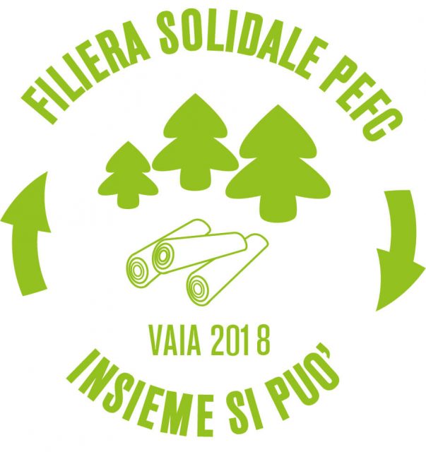 logo filiera legno solidale tempesta vaia verde sfondo bianco tre alberi insieme si può