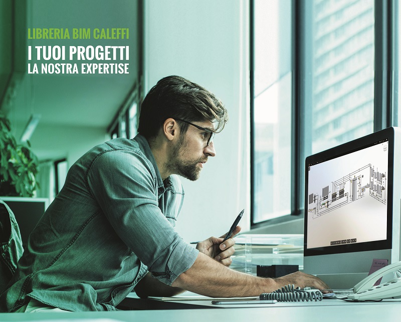 schemi impiantistici bim caleffi progettista computer sfondo verde