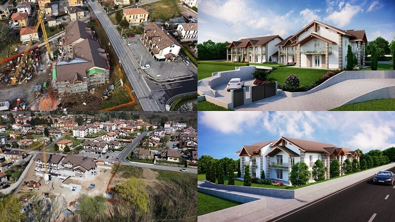 case efficienti cantieri vista aerea rendering